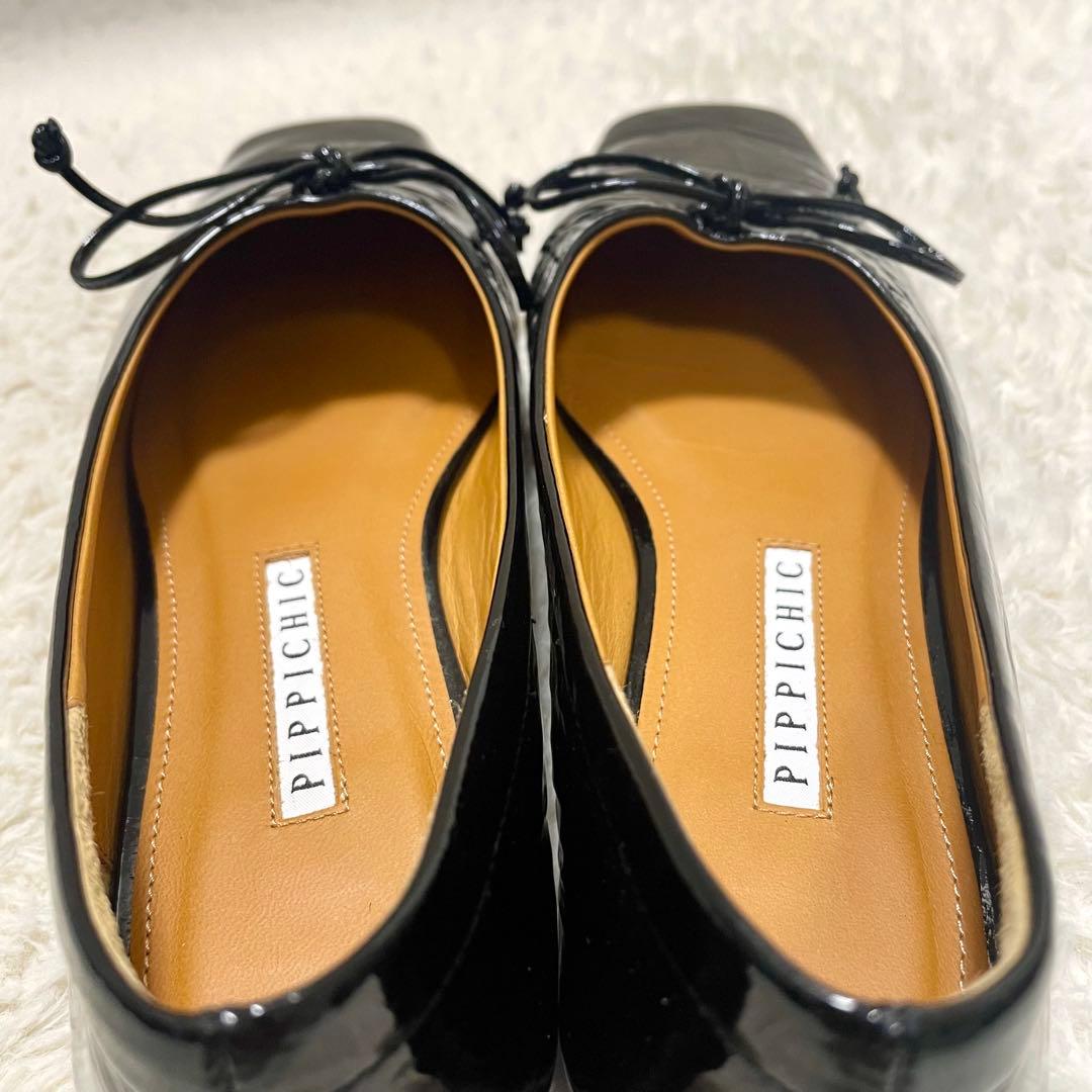 美品 PIPPICHIC ピッピシック スクエアトゥ エナメル フラットシューズ