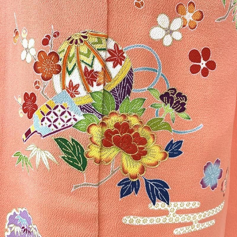 502ag11■七五三 千總 七歳 女児 着物&長襦袢 金駒刺繍 手鞠■美品