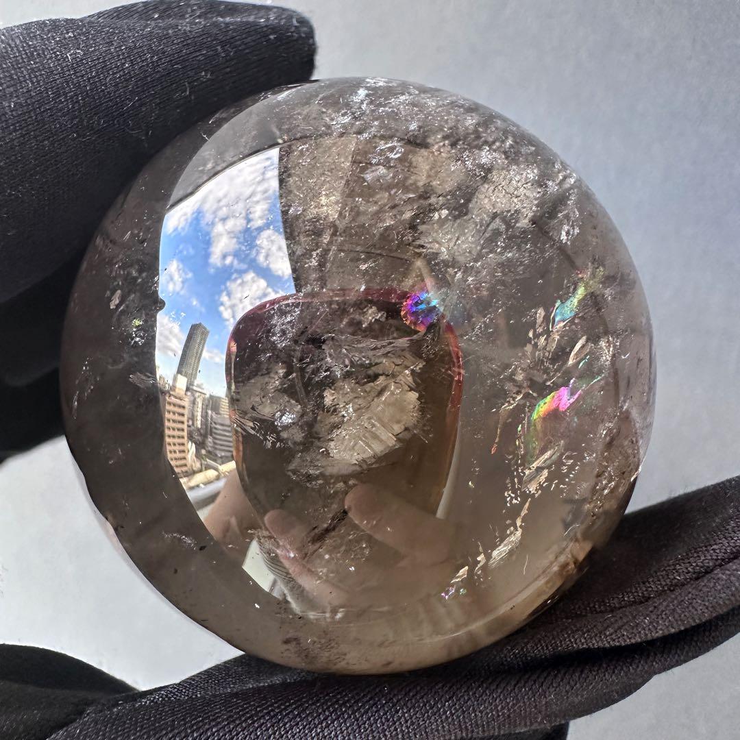 開運 魔除 ❗️レインボー☆スモーキークォーツ丸玉☆パワーストーン天然石A1117