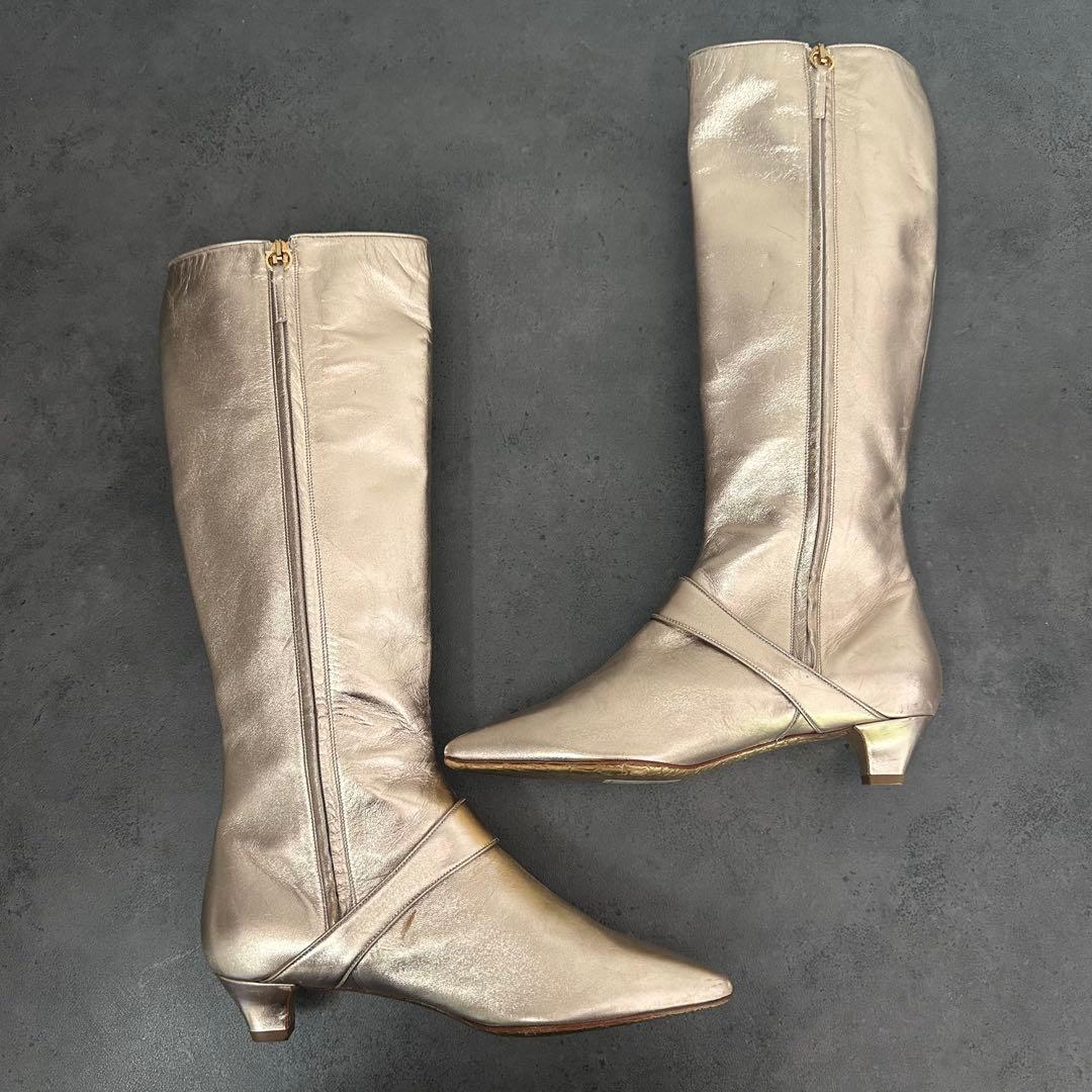 未使用✨Salvatore Ferragamo レザー　ロングブーツ　ゴールド