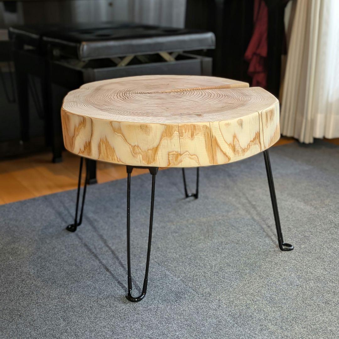 杉　アイアン脚　テーブル　切り株　 輪切り　高さ約41.5㎝