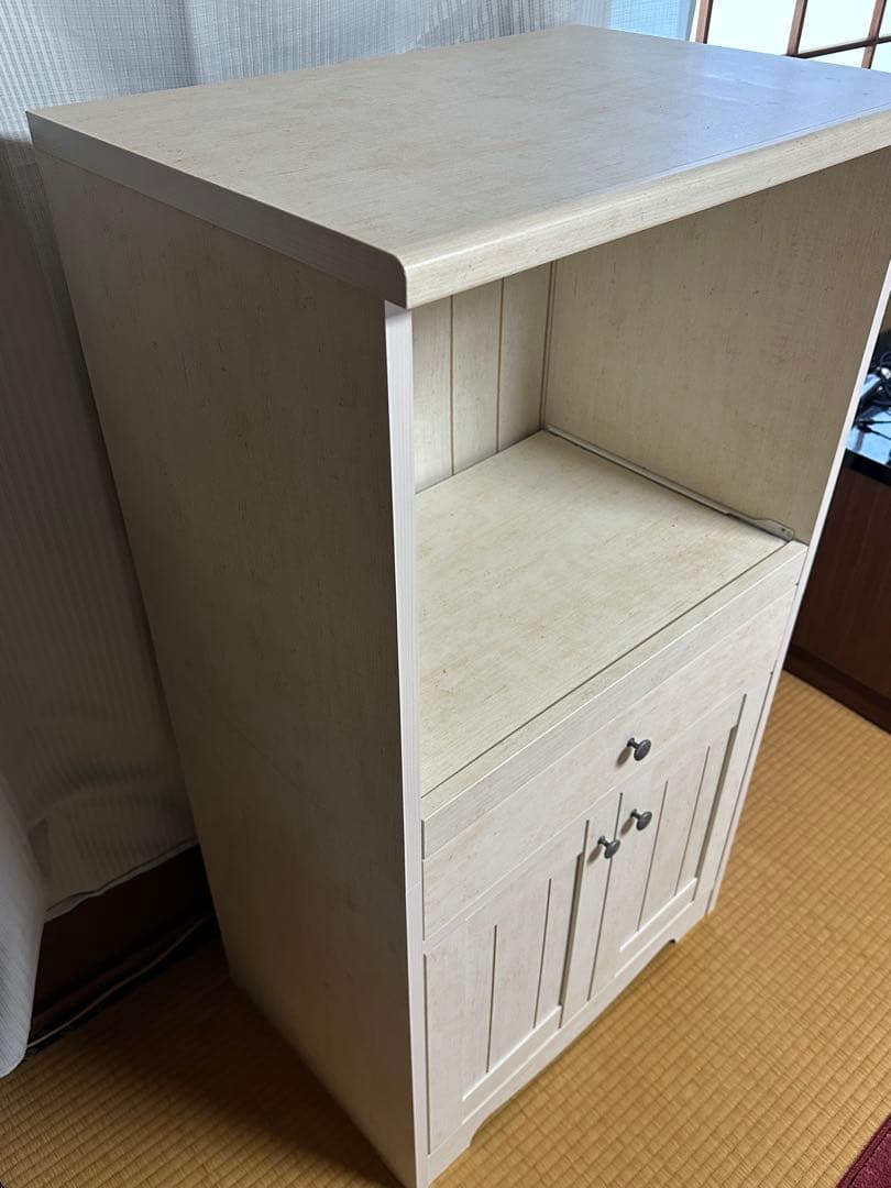 ホワイト 木製 レンジボード 引き出し付き