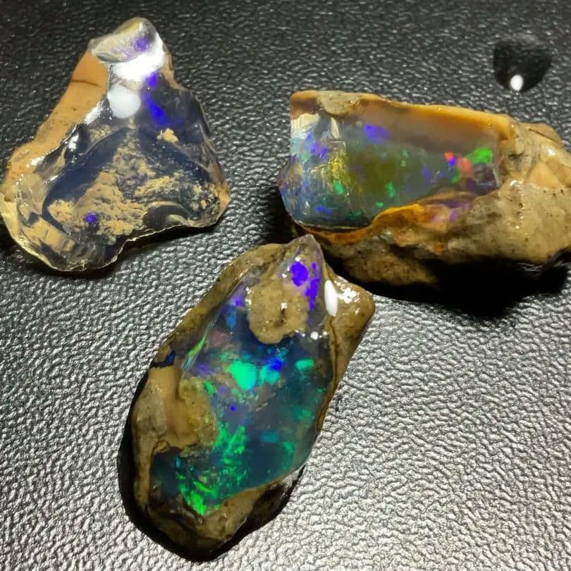 【40CT分】エチオピア　オパール　原石 3つセット　青　透明　ウェロ産
