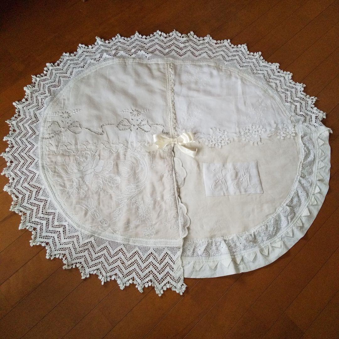 フランスアンティークレース 素材のツリースカート ラグ フリークロス