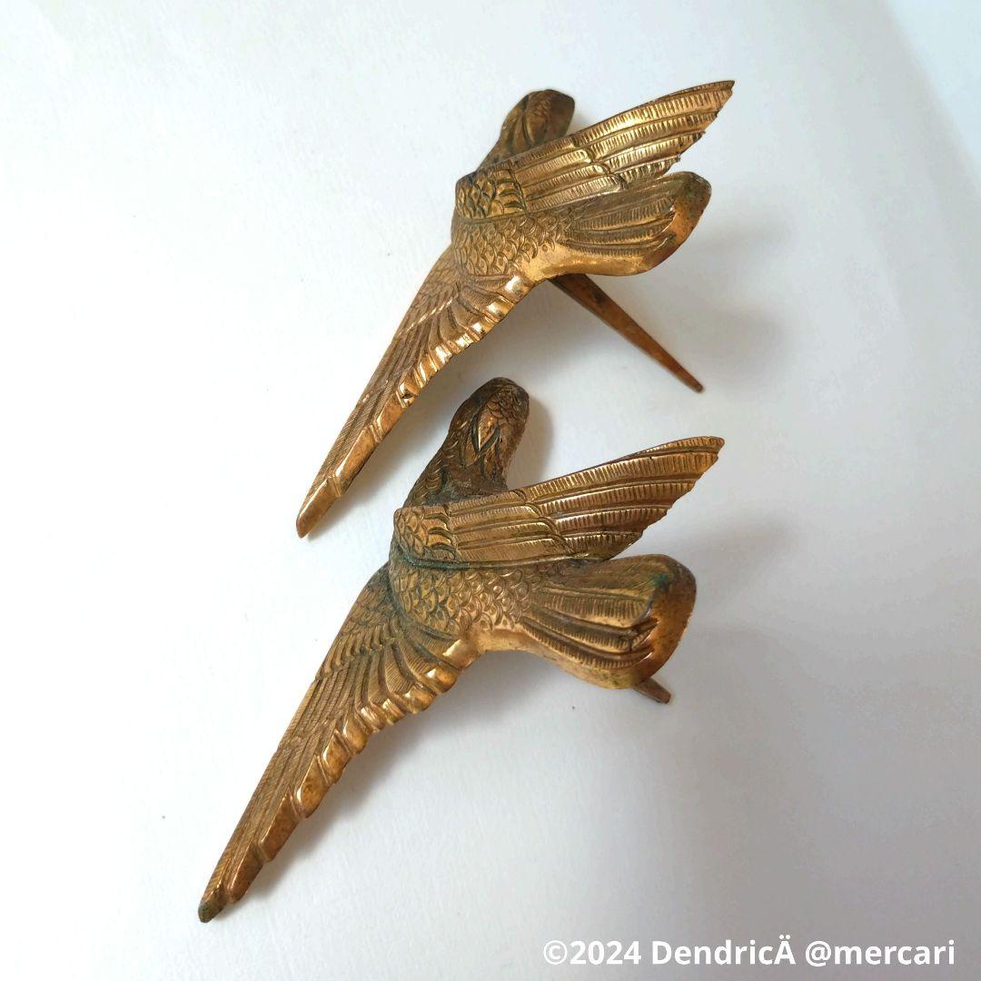 アンティーク　釘隠し　鷹　鷲　鳥　真鍮　ゴールド系　和風建築　釘付き　一対