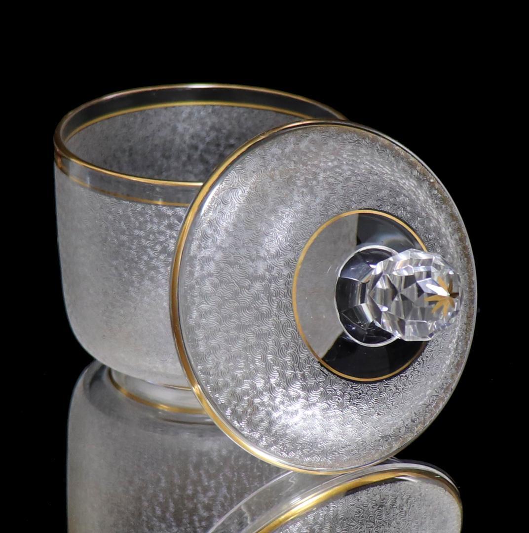 オールド・バカラ 春海商店 特別注文品稀少型 青海波模様 大型金彩蓋物 小物入れ