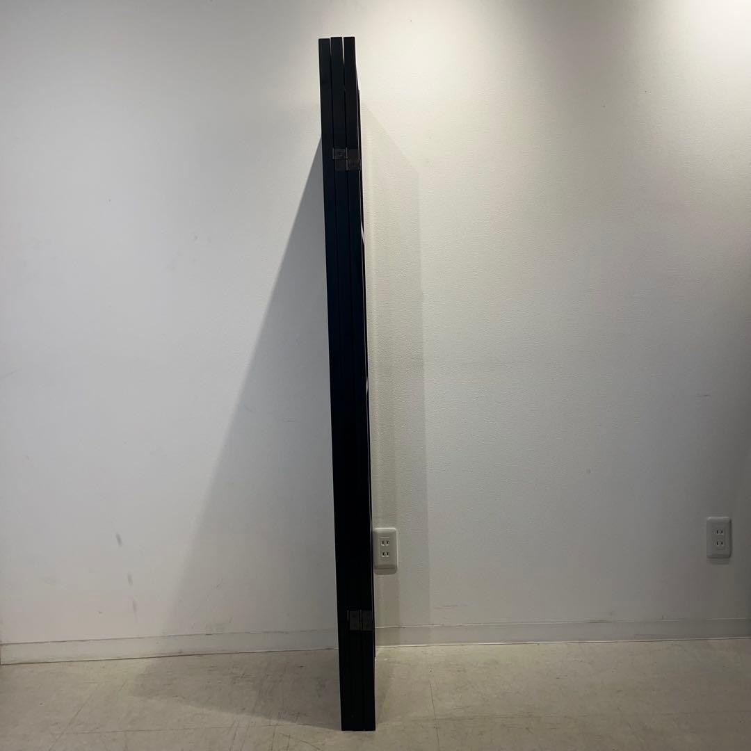 格子状　木製　パーテーション　黒色