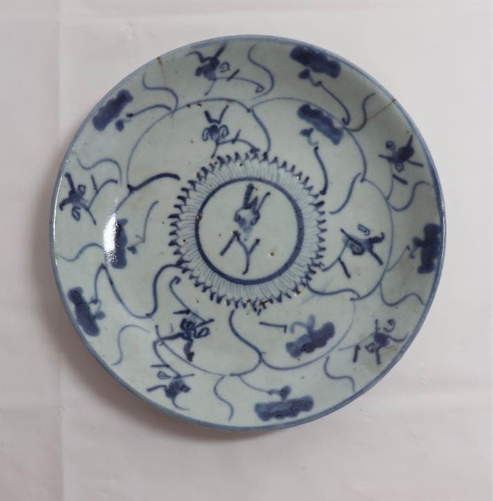 中国　清朝期　染付中皿3点　アンティーク　送料込み1001