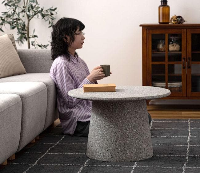 テラゾー柄ラウンドテーブル幅60cm リビングテーブル 大理石柄（33）