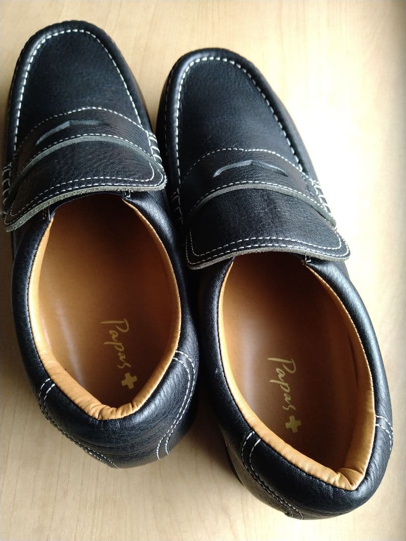 Papas＋　パパスブラックレザー　スリッポン　新品未使用　25cm