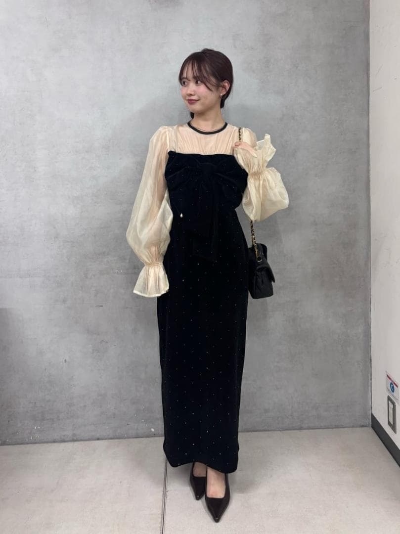 M オケージョン 配色シアーリボンベロアワンピース SALON by Chico