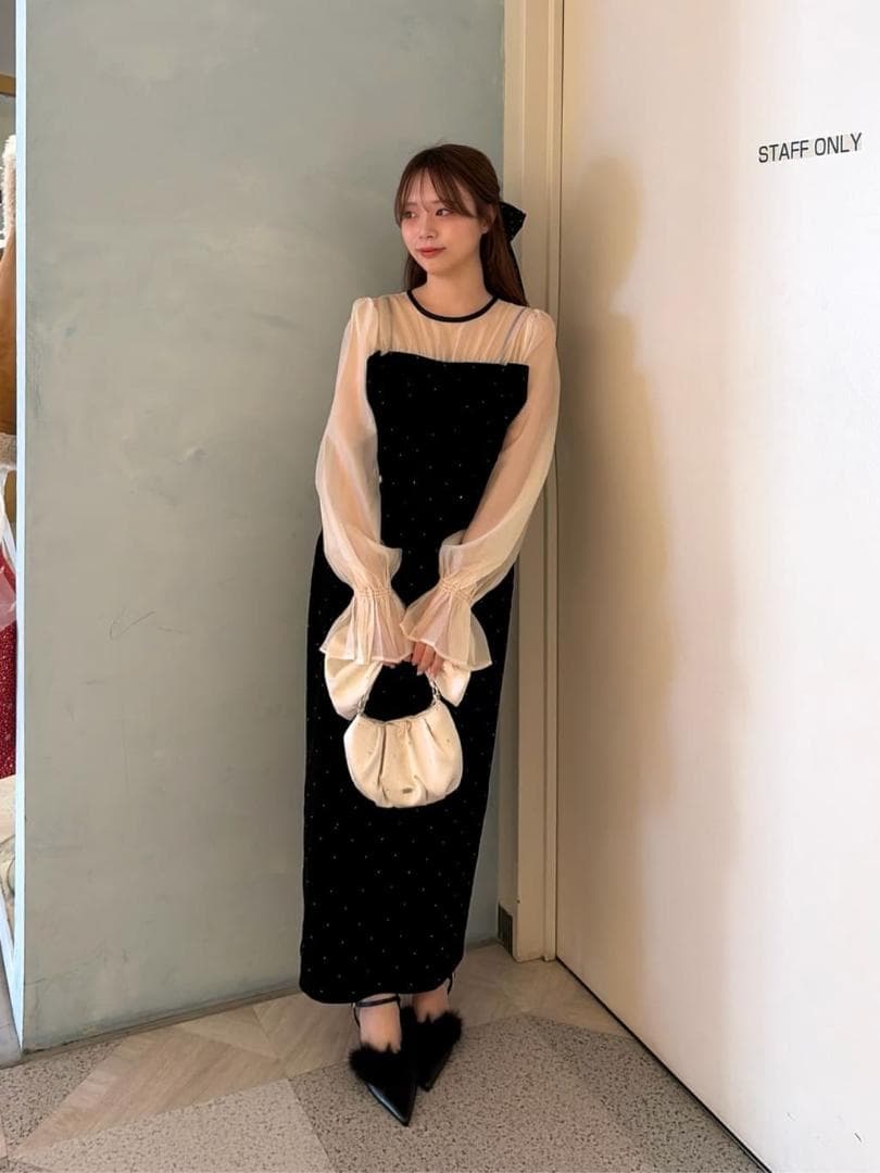 M オケージョン 配色シアーリボンベロアワンピース SALON by Chico