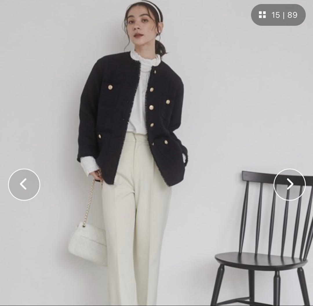 【オケージョン対応】ノーカラー ツイードジャケット