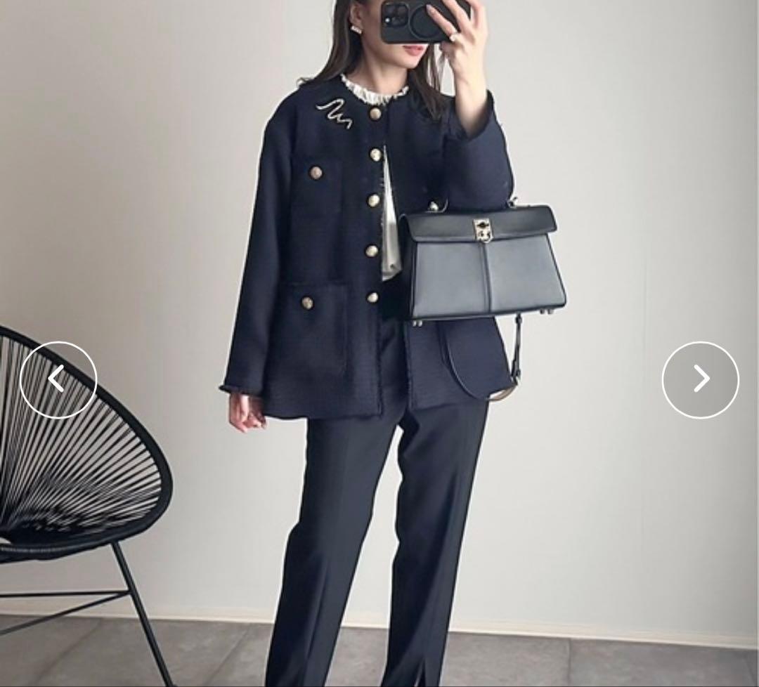 【オケージョン対応】ノーカラー ツイードジャケット