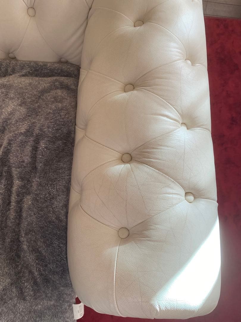 ルクラス♦️ゆったり ダブルソファ♦️本革 ホワイト♦️ベンチスツールあり♦️送料込
