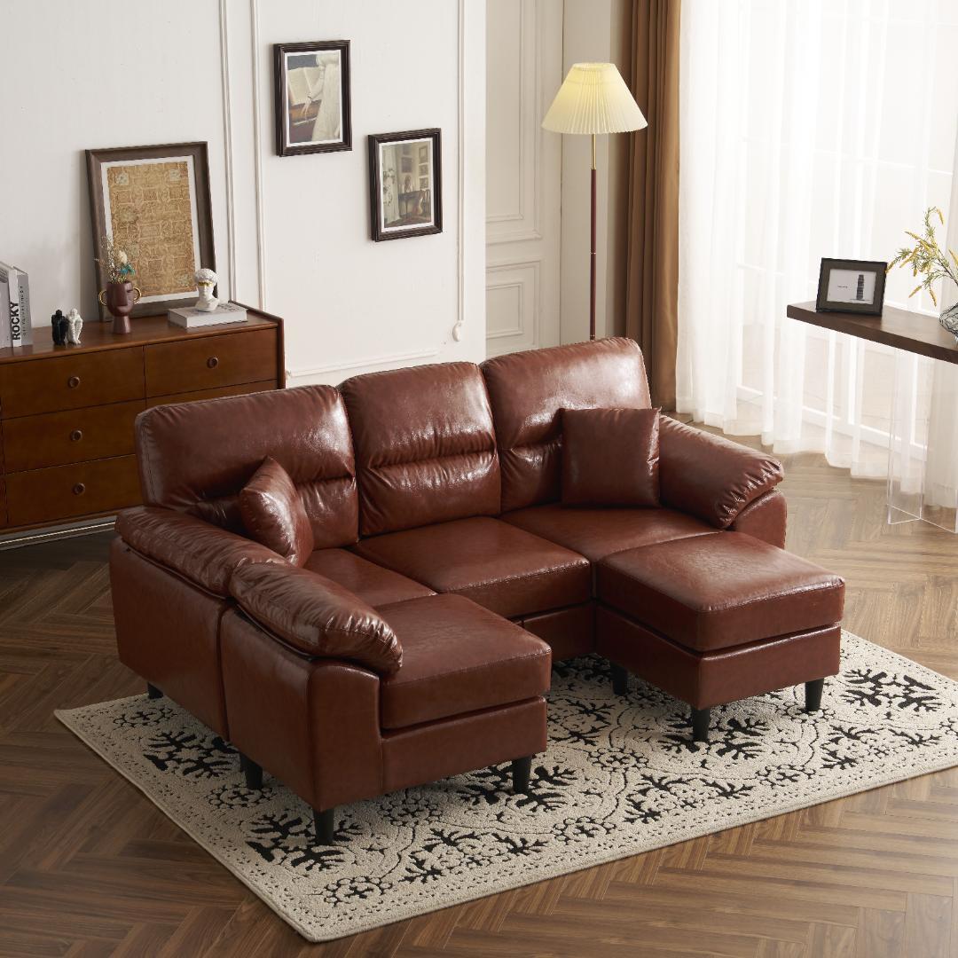 限定セール！ソファ　2-5人掛け　L字　クッション付き　肘付き　BROWN