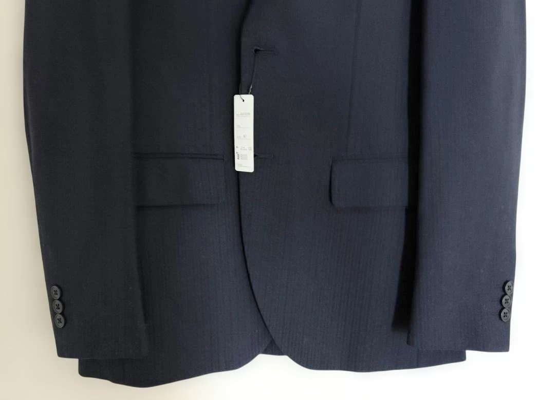 ★新品未使用！2パンツ メンズスーツ ネイビー 織柄 A7 ノータック スリム