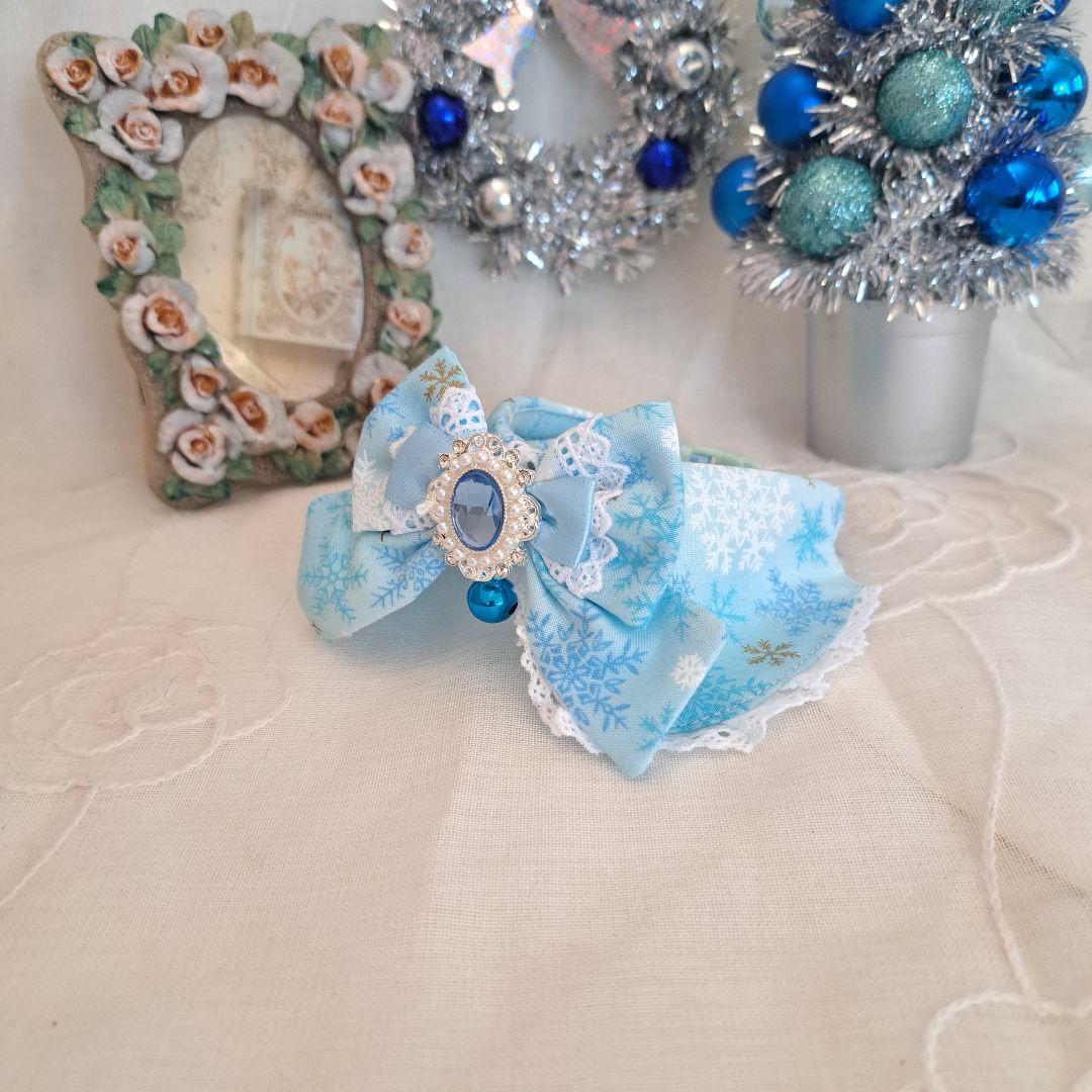 プッチ、幅広シュシュ、スノーフレーク(淡ブルー)わんちゃん猫ちゃん用