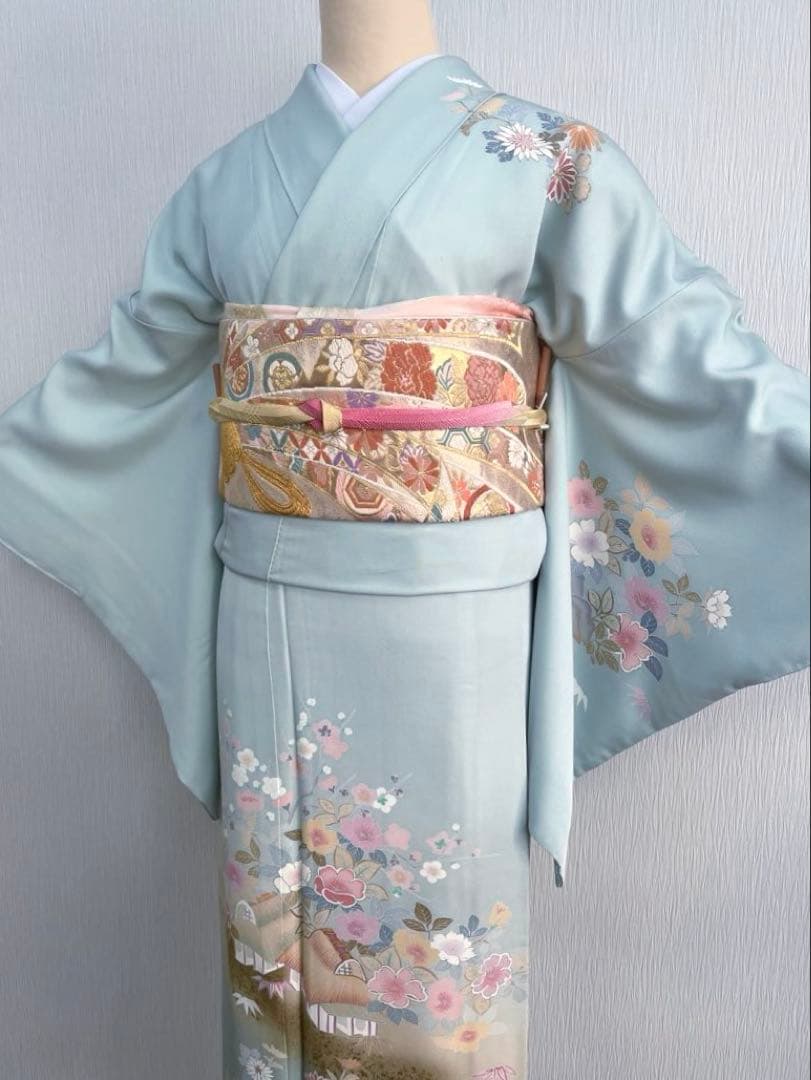 梅乃【162】正絹　訪問着　フルセット　美品　七五三　入卒式　お宮参り　水色