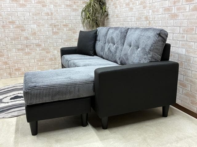 カウチソファ　３人掛け　コーデュロイ　BK　新品　大特価