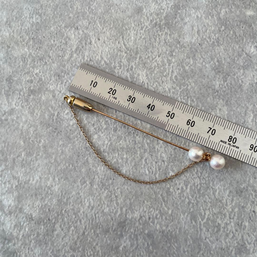 美品 MIKIMOTO ミキモト K14 パール2珠 ピンブローチ