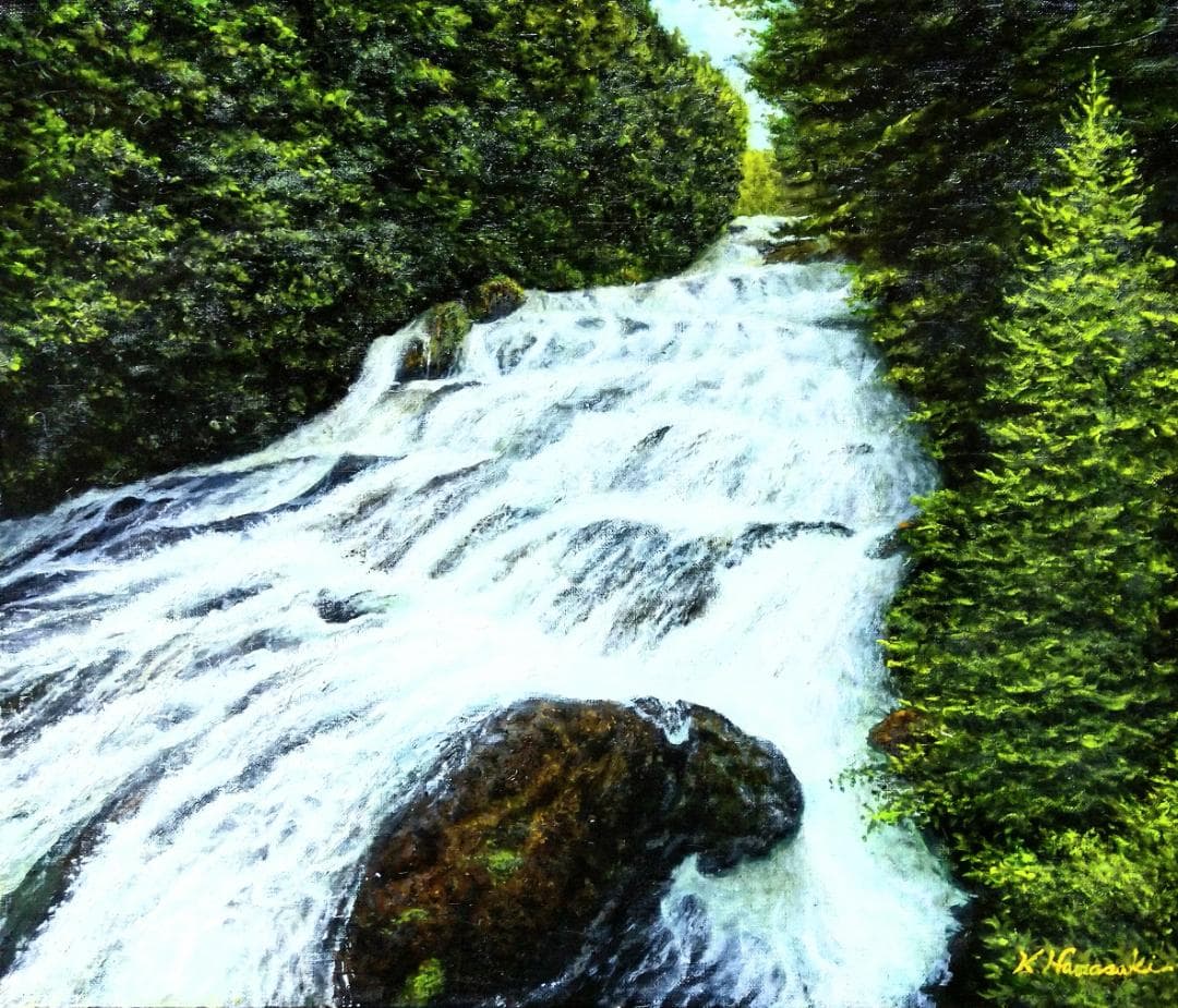 「レイ」「竜頭の滝上流」 F10号油彩画 油絵 風景画 原画