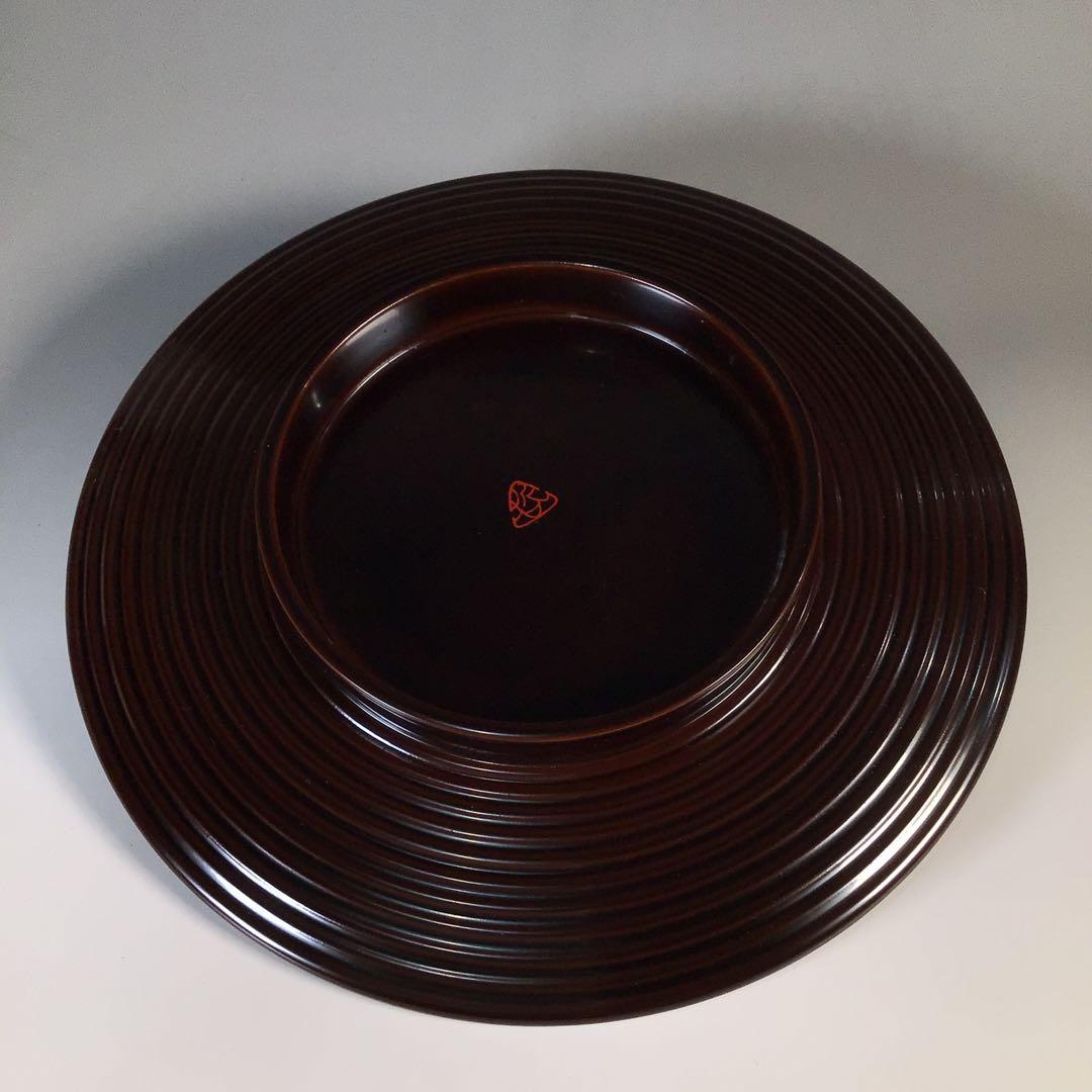 Ｍ３９１　盆　『哲公房作』『久田宗也　尋牛斎　箱書』『溜塗ロクロ目盆』　共箱