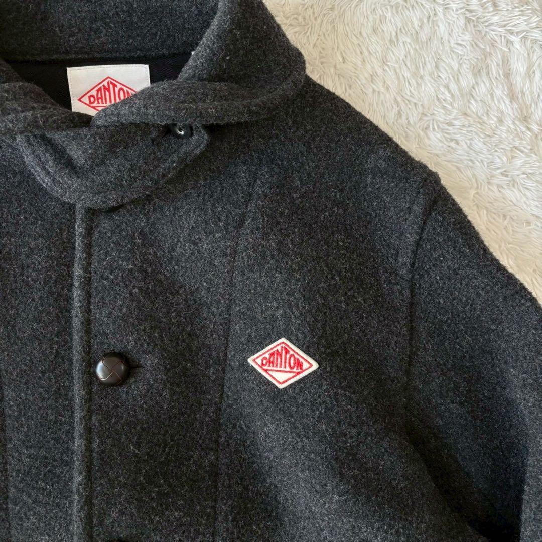 ダントン ウールモッサジャケット ピーコート くるみボタン XL ロゴ グレー