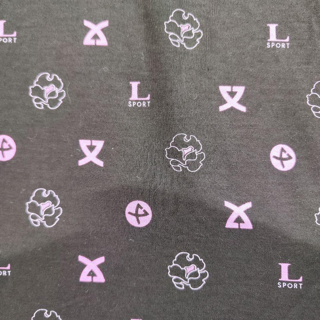 【未使用級】レオナール長袖コットンポロシャツ 総ロゴマーク花柄ブラウン42XL