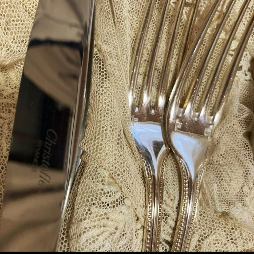 美品フランスクリストフルパール　スプーンフォークナイフ２本ずつ