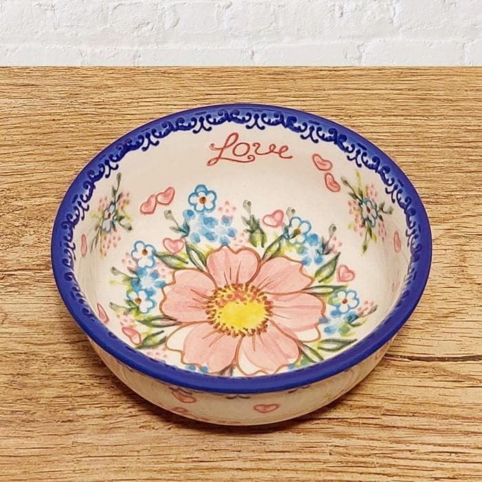 ポーリッシュポタリーポーランド食器◆小鉢V423-U496LOVE花柄ピンク