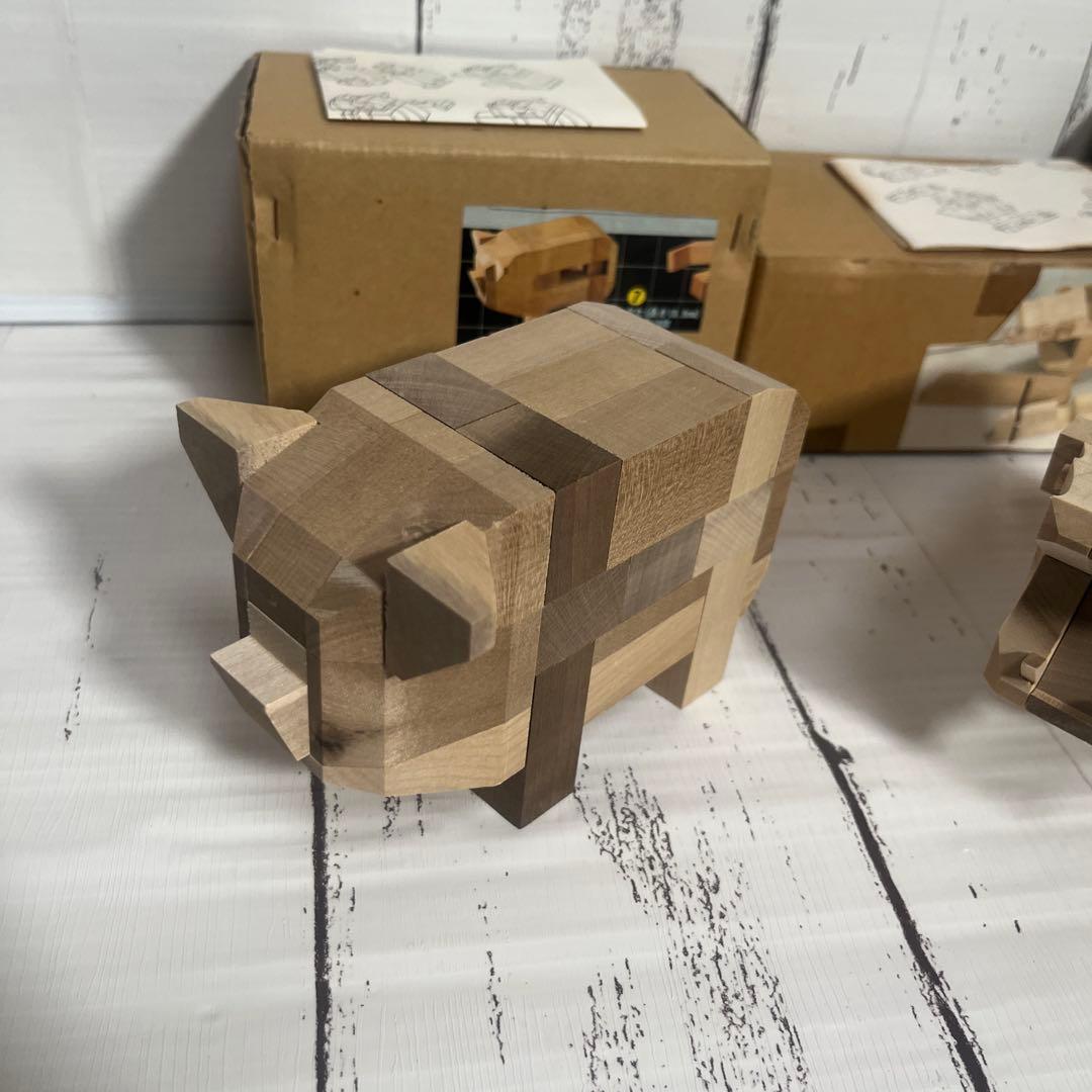 山中組木　yamanaka kumiki 動物セット　ブタ　カバ　ゾウ　ライオン