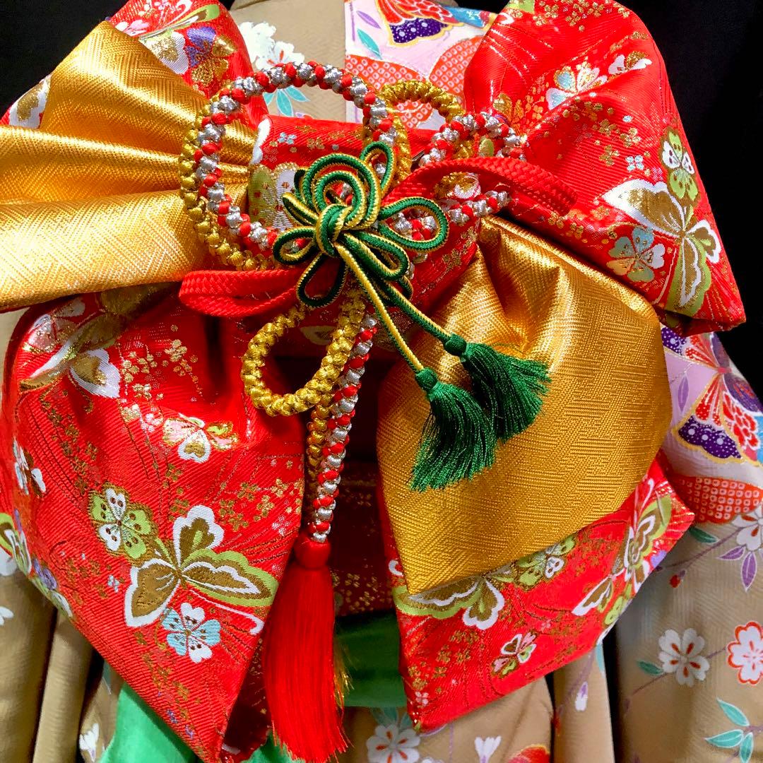 【正絹】七五三　7歳　暈し　舞蝶　四つ身　着物　作り帯　セット　女の子　753