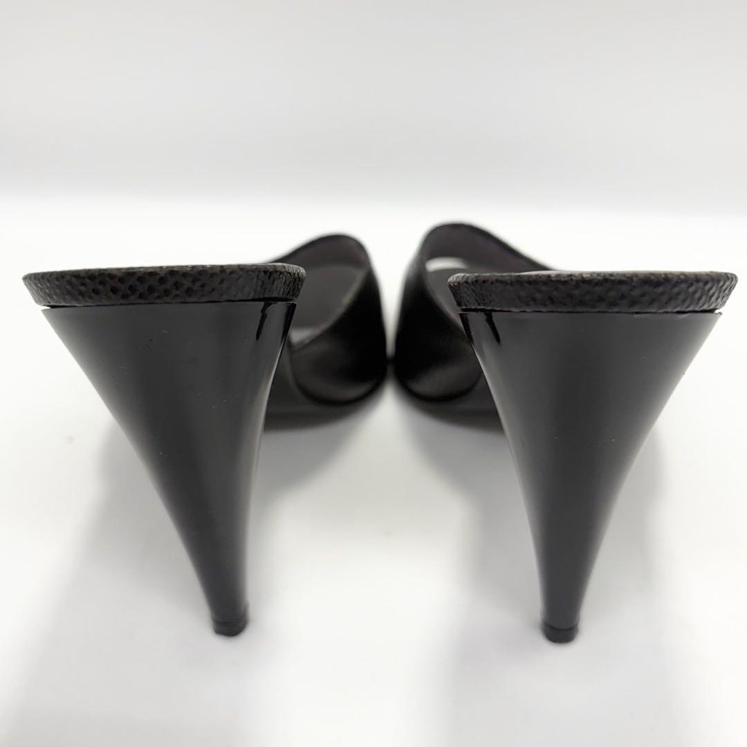 グッチ 未使用級 ミュール サンダル リザード 黒36(約23cm) 靴