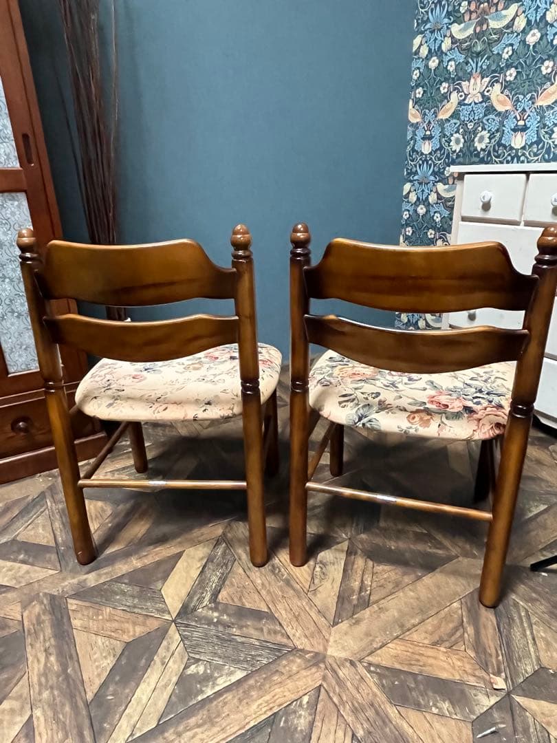 カリモク ダイニングチェア ② 花柄 椅子 セット インテリア 昭和レトロ