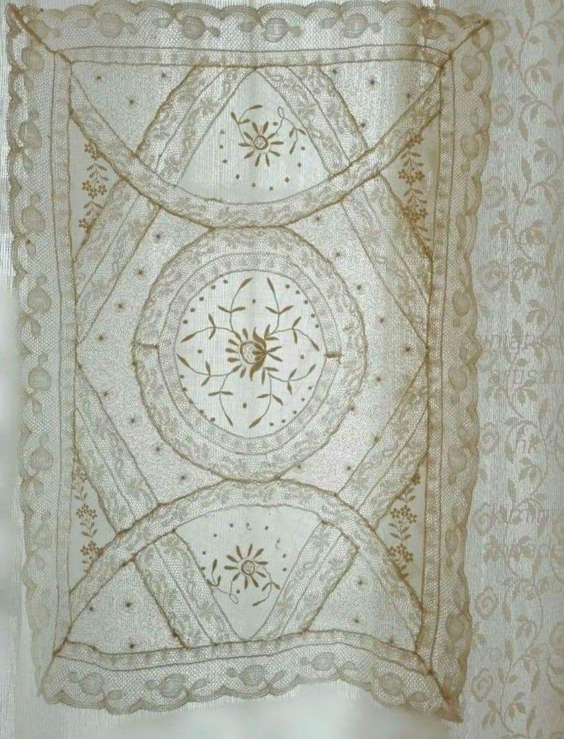 希少フランスアンティーク ノルマンディレース  レクタングルドイリー　レア長方形