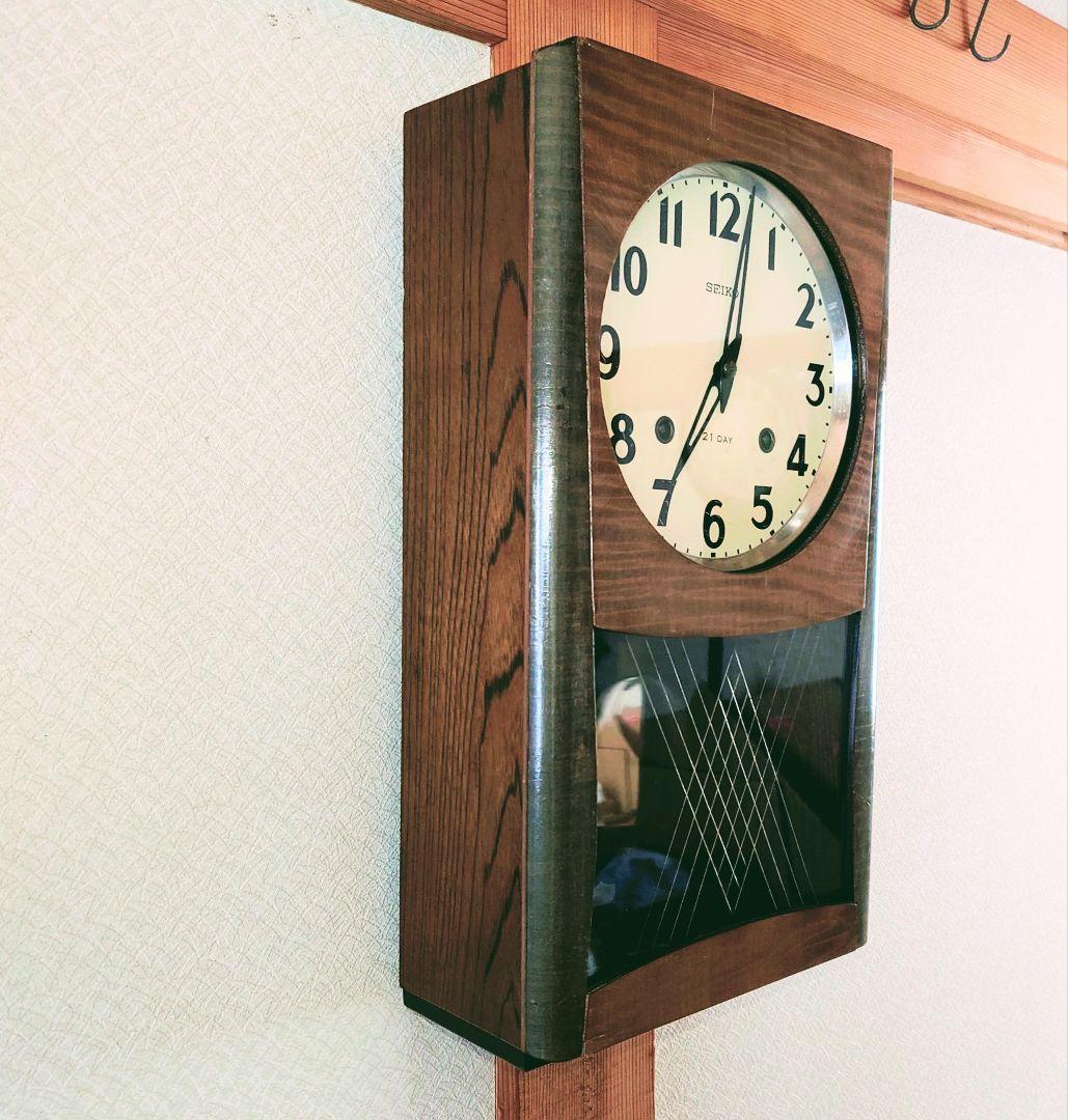 〈完動・美品〉SEIKO　21日巻き箱型ゼンマイ振り子時計　昭和レトロ古時計