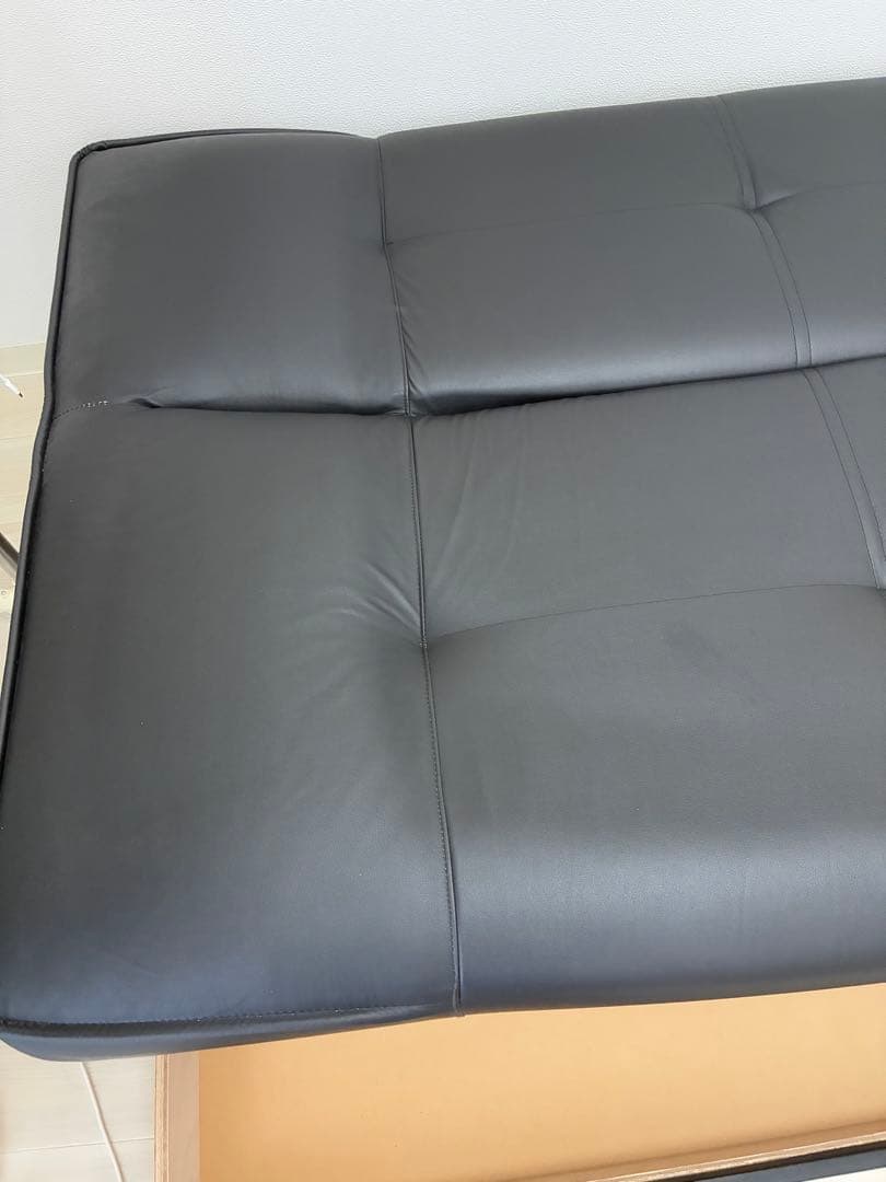 収納付きソファーベッド　シングル　ブラック　合皮