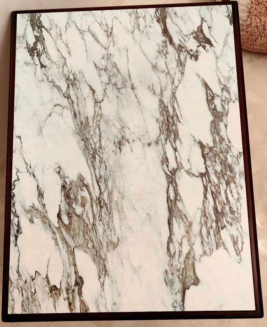 大理石風　ダークブラウン 木製テーブル 　アンティーク