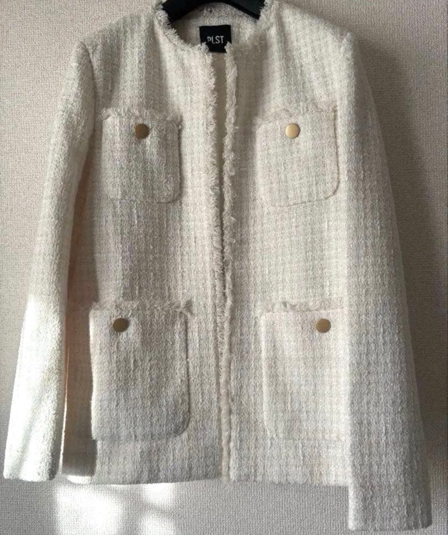 #*#様 PLST ツイードジャケット Lサイズ　白