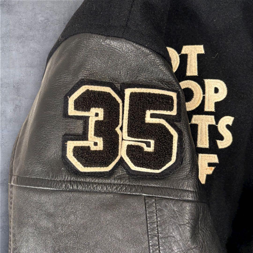 90s日本製 Hot Scoop スタジャン ネイビー レザー 袖ロゴ入り 希少