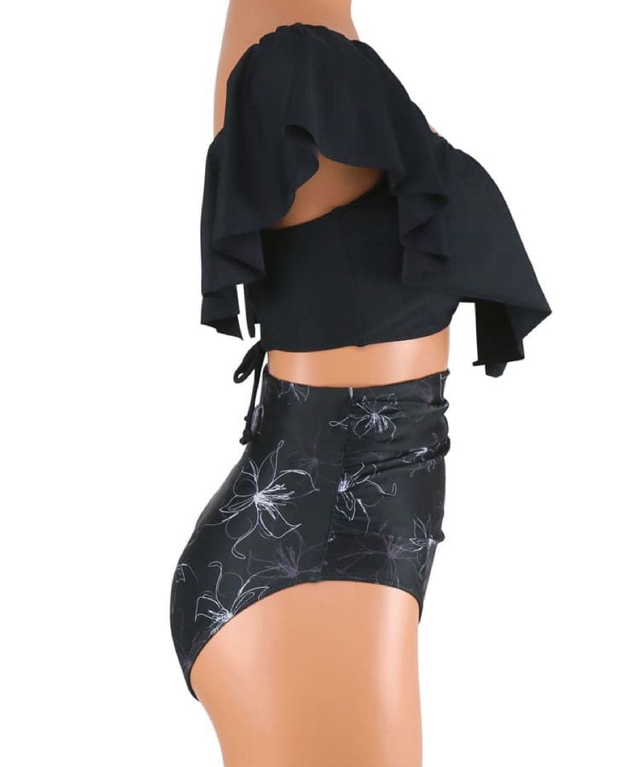 半額未使用三愛水着San-ai楽盛り水着フリル黒ワイヤービキニ9M花柄ブラック