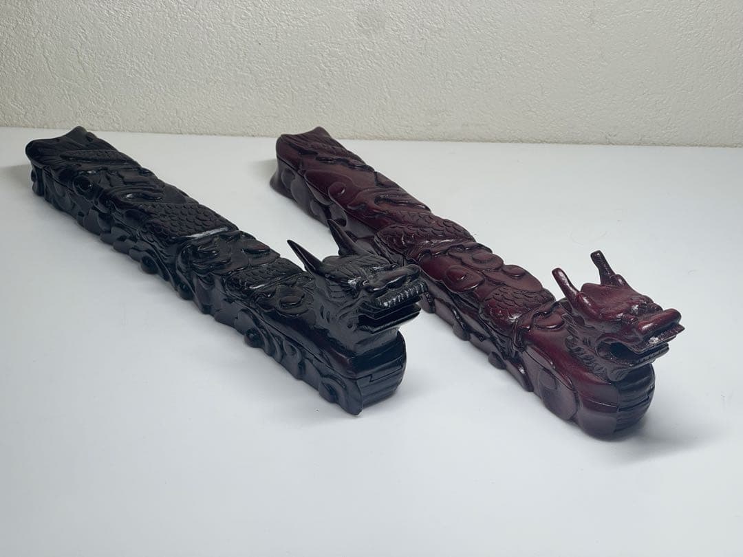 漆器 箸箱 喰籠 黒檀 龍 木彫 夫婦箸入れ 骨董 アンティーク