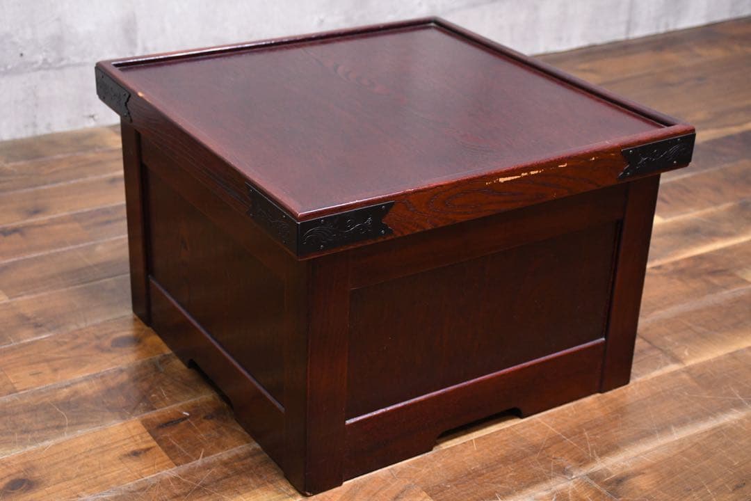 EAK76 けやき/欅 箱火鉢 角火鉢 抽斗付き 蓋付き収納庫 小物入れ