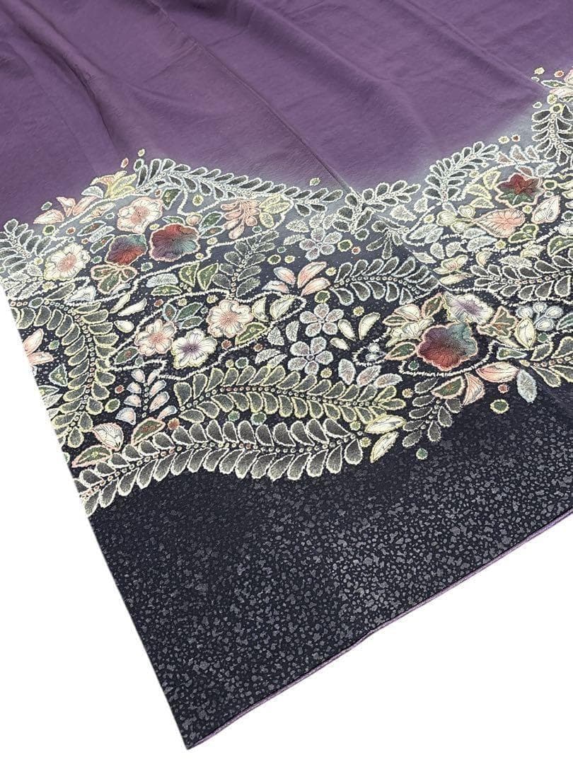 A49訪問着　辻ヶ花　作者物落款 辻がぼかし 紫 正絹 名品