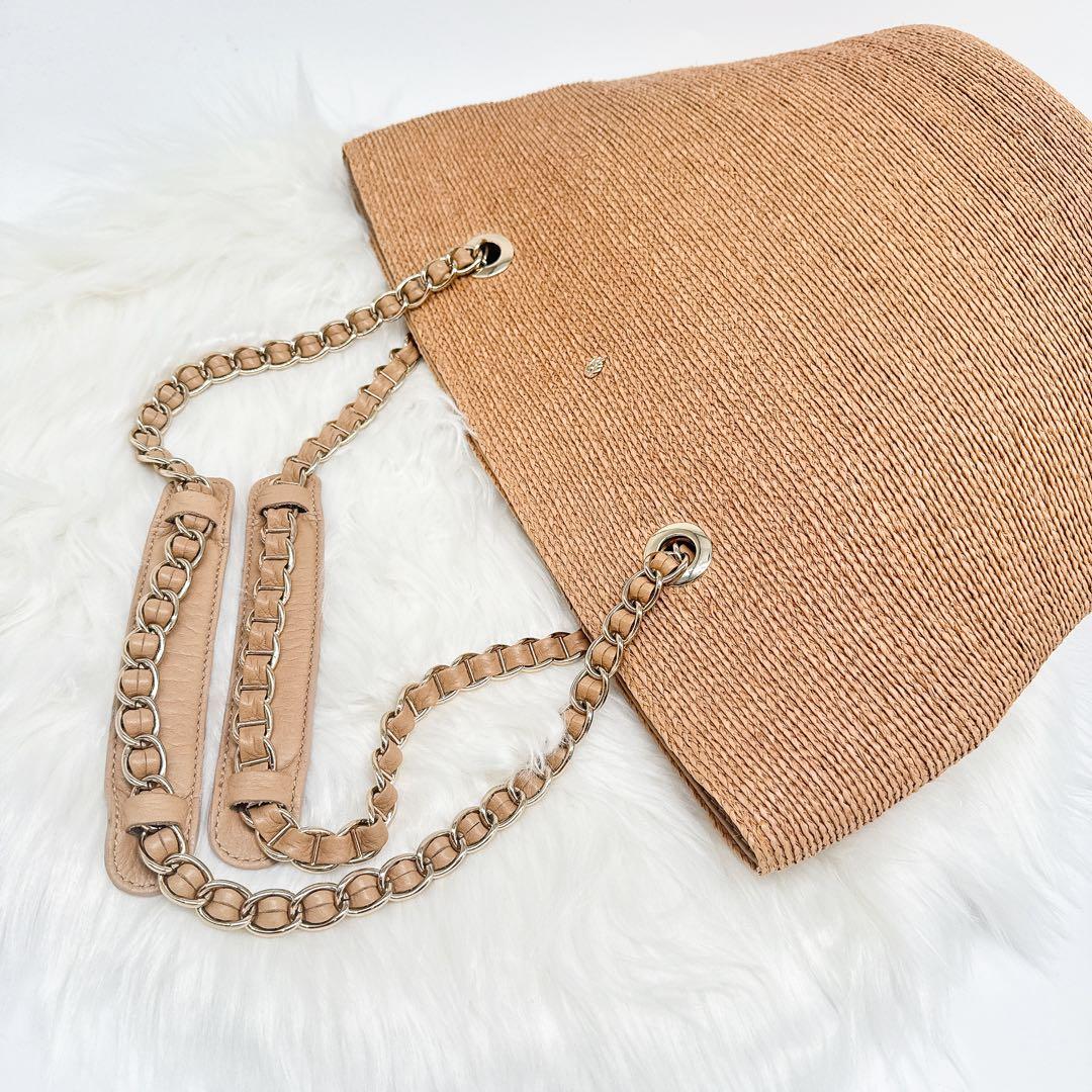 美品✨ ヘレンカミンスキー ラフィア　かごバッグ　チェーンショルダー レザー