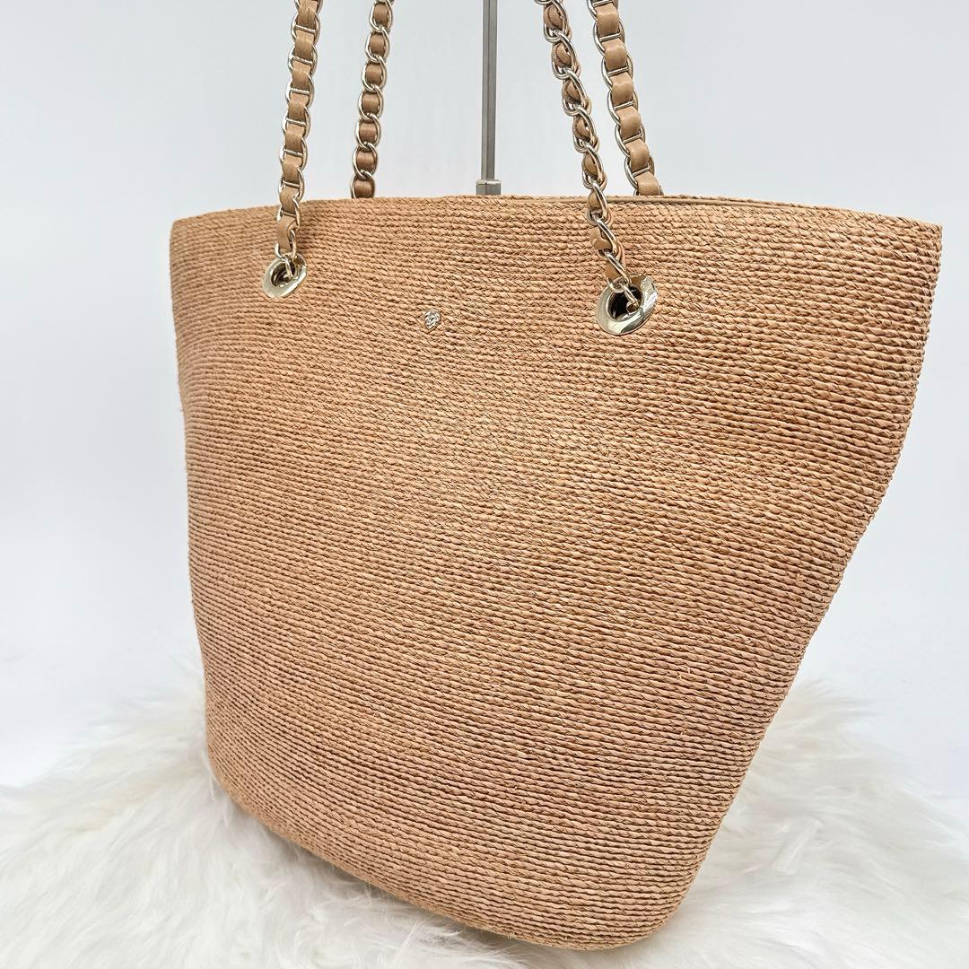 美品✨ ヘレンカミンスキー ラフィア　かごバッグ　チェーンショルダー レザー