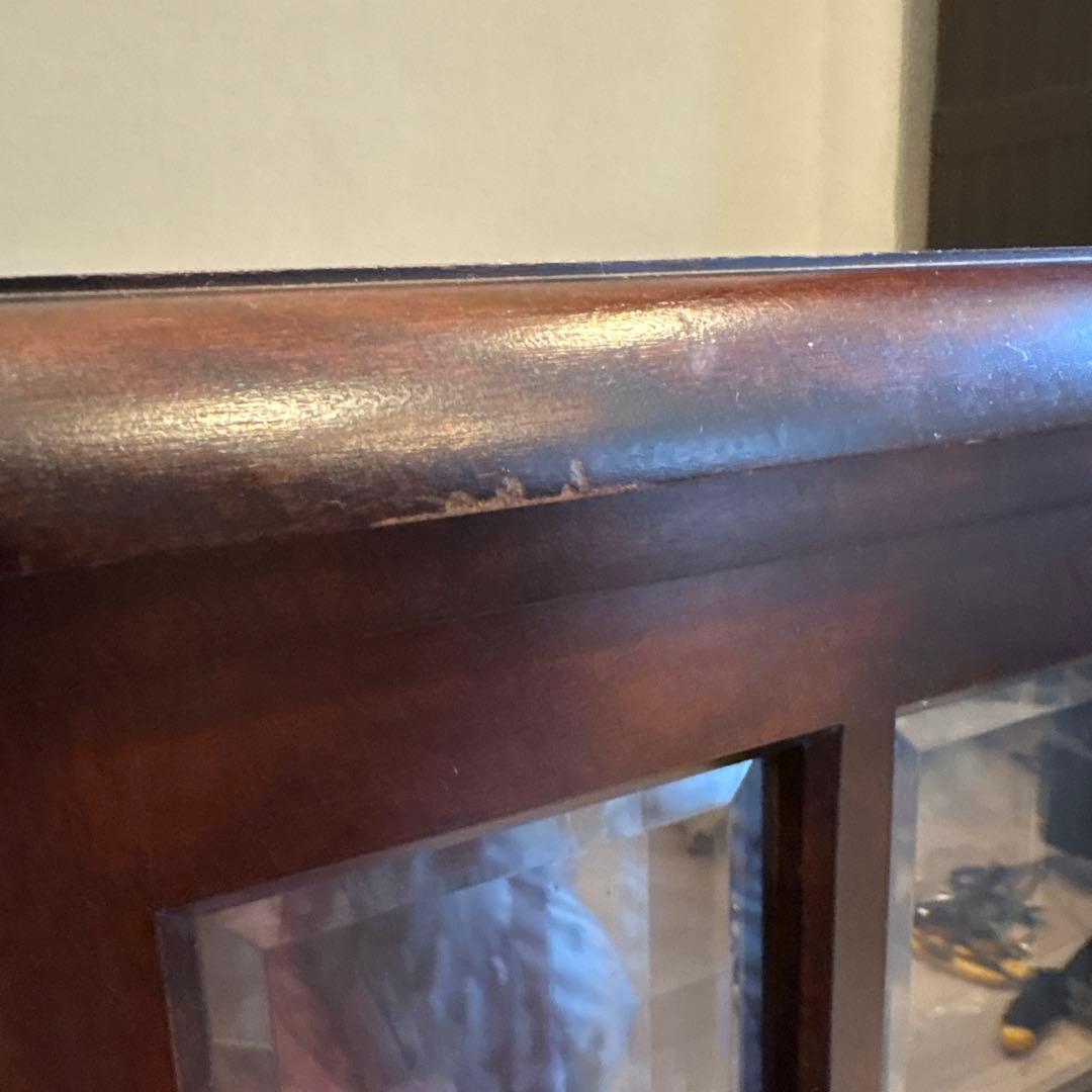 北海道民芸家具 ダークブラウン木製キャビネット ガラス扉付き