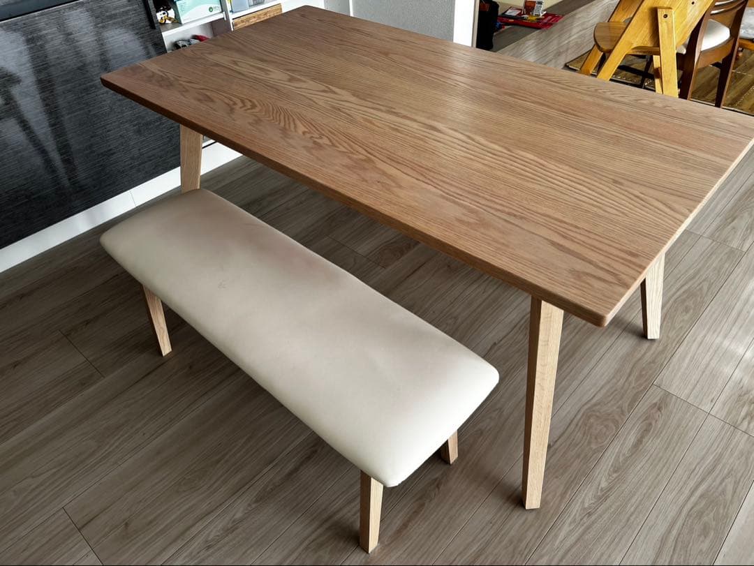 ナチュラル木製ダイニングテーブル ベンチ付き総額１５万