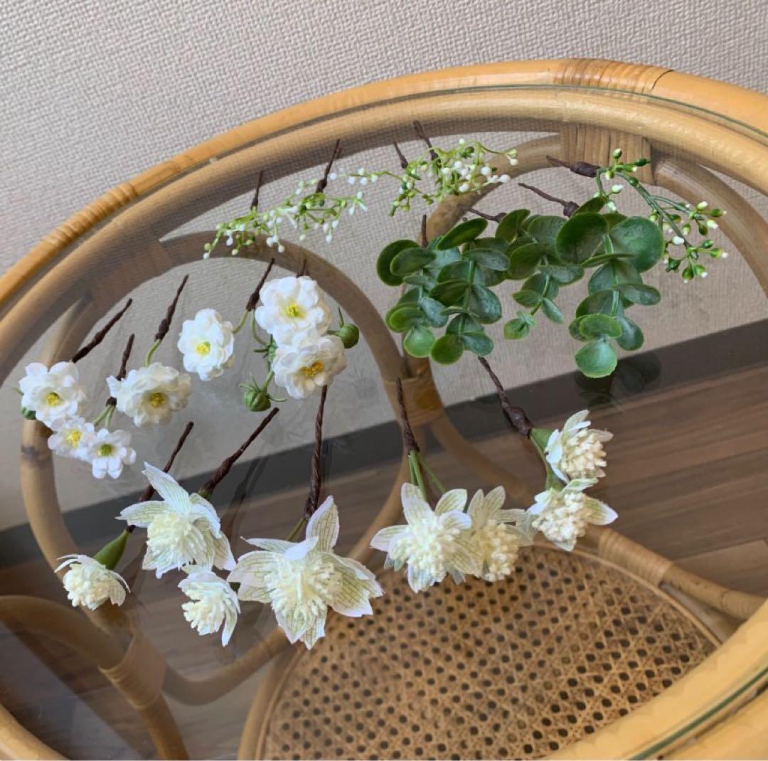 ナチュラルブーケ・ブートニア・ヘアパーツセット　ウェディング